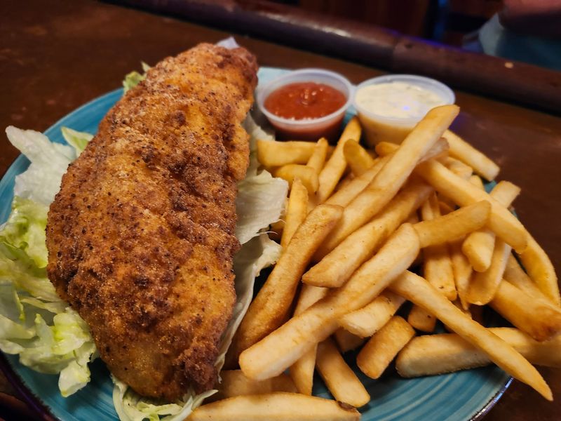 Fried fish plate with fries and slaw